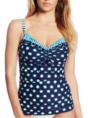 Coco Reef High Tide Mix Underwire Tankini Top Sz 36D Twee Preppy Sweatheart Neck